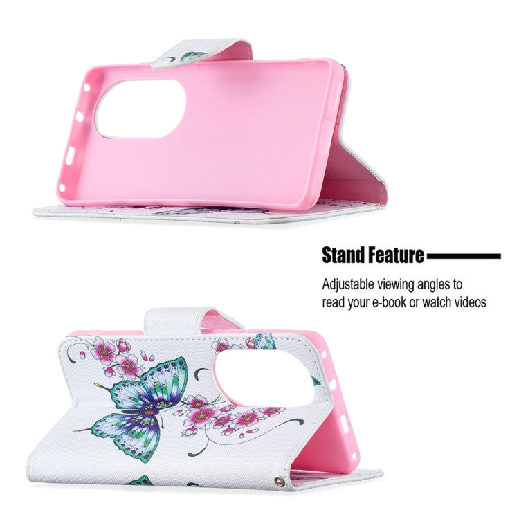 For Huawei P50 Pro Colored Drawing Pattern Horizontal Flip Leather Case with Holder & Card Slots & Wallet(Peach Blossom Butterfly) - Huawei Cases by buy2fix | Online Shopping UK | buy2fix