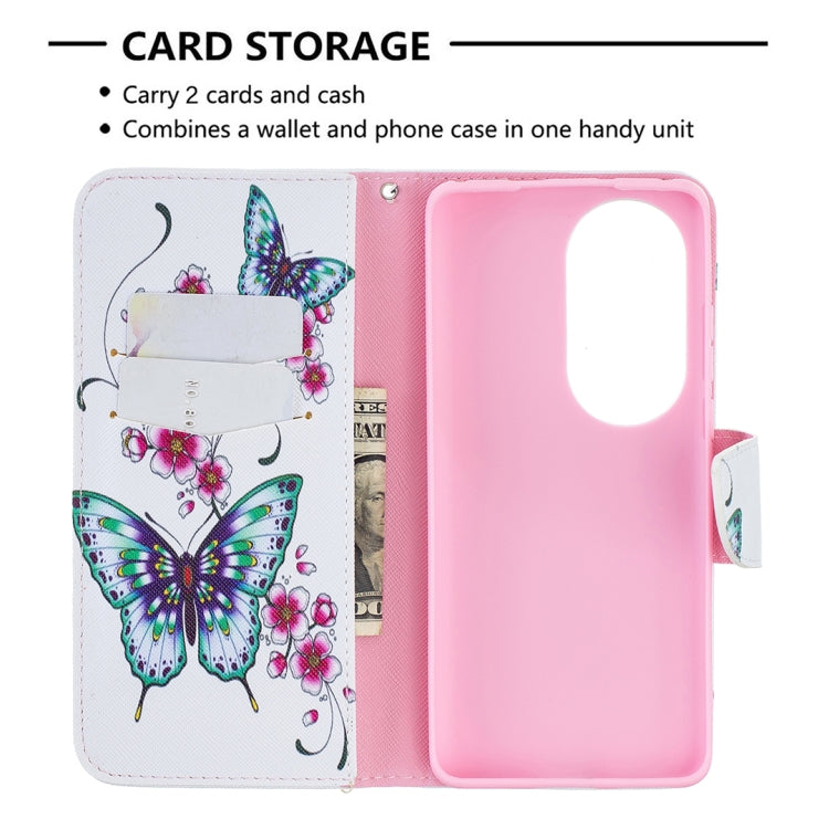 For Huawei P50 Pro Colored Drawing Pattern Horizontal Flip Leather Case with Holder & Card Slots & Wallet(Peach Blossom Butterfly) - Huawei Cases by buy2fix | Online Shopping UK | buy2fix