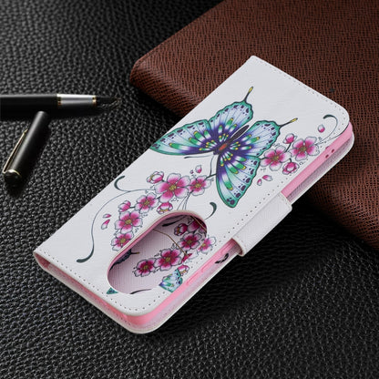 For Huawei P50 Pro Colored Drawing Pattern Horizontal Flip Leather Case with Holder & Card Slots & Wallet(Peach Blossom Butterfly) - Huawei Cases by buy2fix | Online Shopping UK | buy2fix