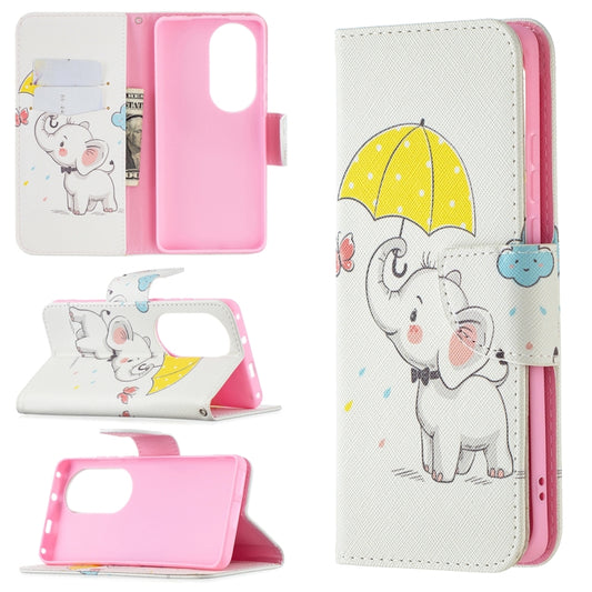 For Huawei P50 Pro Colored Drawing Pattern Horizontal Flip Leather Case with Holder & Card Slots & Wallet(Umbrella Elephant) - Huawei Cases by buy2fix | Online Shopping UK | buy2fix
