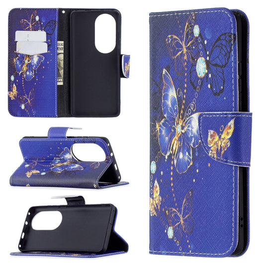 For Huawei P50 Pro Colored Drawing Pattern Horizontal Flip Leather Case with Holder & Card Slots & Wallet(Purple Butterfly) - Huawei Cases by buy2fix | Online Shopping UK | buy2fix
