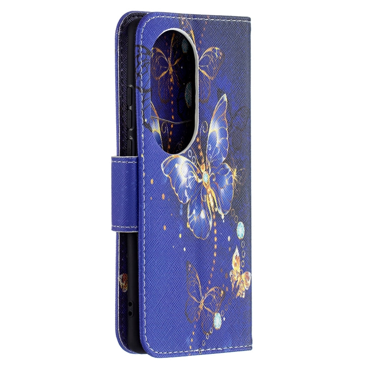 For Huawei P50 Pro Colored Drawing Pattern Horizontal Flip Leather Case with Holder & Card Slots & Wallet(Purple Butterfly) - Huawei Cases by buy2fix | Online Shopping UK | buy2fix