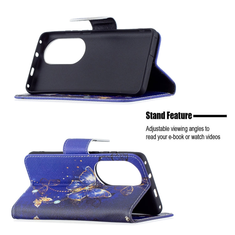For Huawei P50 Pro Colored Drawing Pattern Horizontal Flip Leather Case with Holder & Card Slots & Wallet(Purple Butterfly) - Huawei Cases by buy2fix | Online Shopping UK | buy2fix