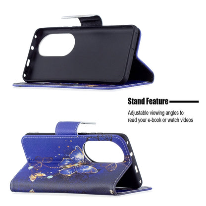 For Huawei P50 Pro Colored Drawing Pattern Horizontal Flip Leather Case with Holder & Card Slots & Wallet(Purple Butterfly) - Huawei Cases by buy2fix | Online Shopping UK | buy2fix