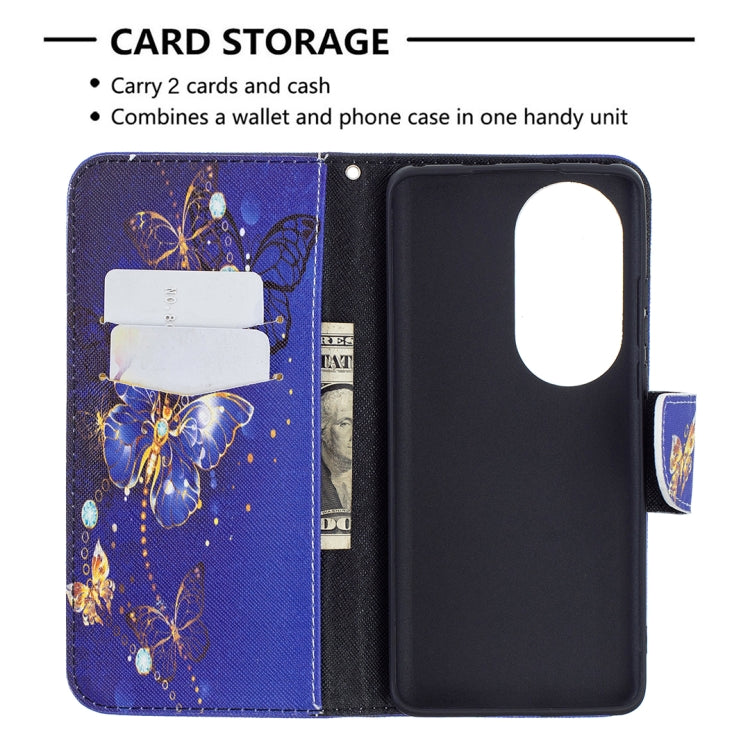 For Huawei P50 Pro Colored Drawing Pattern Horizontal Flip Leather Case with Holder & Card Slots & Wallet(Purple Butterfly) - Huawei Cases by buy2fix | Online Shopping UK | buy2fix