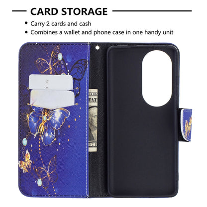 For Huawei P50 Pro Colored Drawing Pattern Horizontal Flip Leather Case with Holder & Card Slots & Wallet(Purple Butterfly) - Huawei Cases by buy2fix | Online Shopping UK | buy2fix