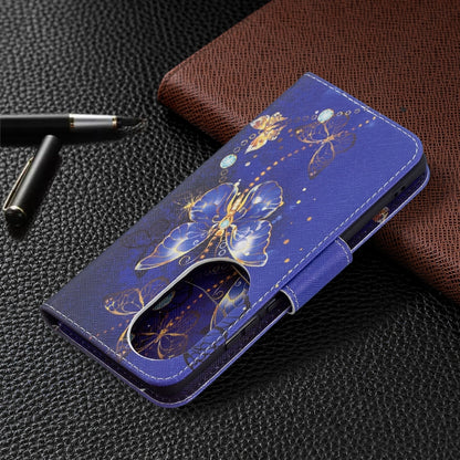 For Huawei P50 Pro Colored Drawing Pattern Horizontal Flip Leather Case with Holder & Card Slots & Wallet(Purple Butterfly) - Huawei Cases by buy2fix | Online Shopping UK | buy2fix