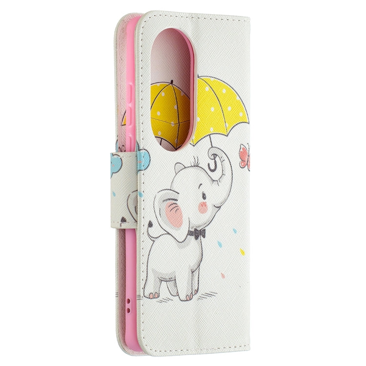 For Huawei P50 Pro Colored Drawing Pattern Horizontal Flip Leather Case with Holder & Card Slots & Wallet(Flowers Elephant) - Huawei Cases by buy2fix | Online Shopping UK | buy2fix