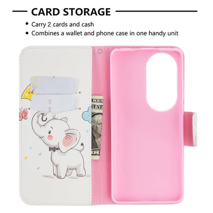 For Huawei P50 Pro Colored Drawing Pattern Horizontal Flip Leather Case with Holder & Card Slots & Wallet(Flowers Elephant) - Huawei Cases by buy2fix | Online Shopping UK | buy2fix