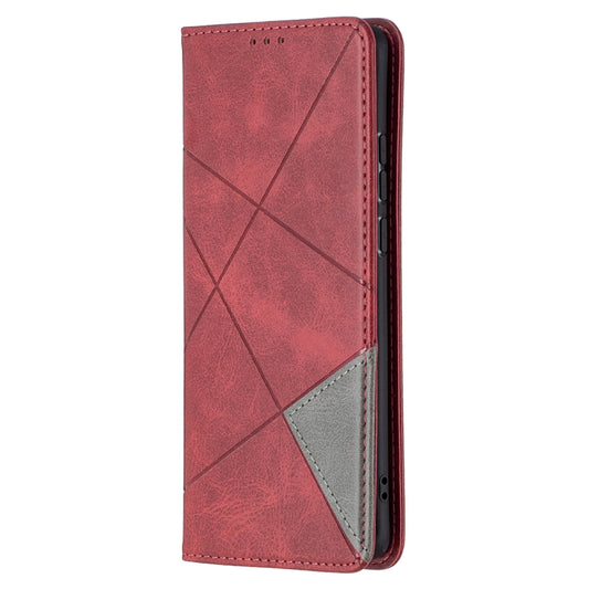 For Huawei P50 Pro Rhombus Texture Horizontal Flip Magnetic Leather Case with Holder & Card Slots(Red) - Huawei Cases by buy2fix | Online Shopping UK | buy2fix