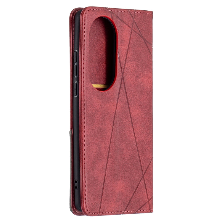 For Huawei P50 Pro Rhombus Texture Horizontal Flip Magnetic Leather Case with Holder & Card Slots(Red) - Huawei Cases by buy2fix | Online Shopping UK | buy2fix