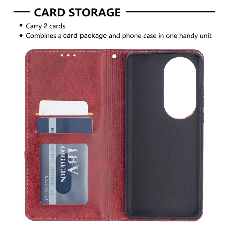 For Huawei P50 Pro Rhombus Texture Horizontal Flip Magnetic Leather Case with Holder & Card Slots(Red) - Huawei Cases by buy2fix | Online Shopping UK | buy2fix
