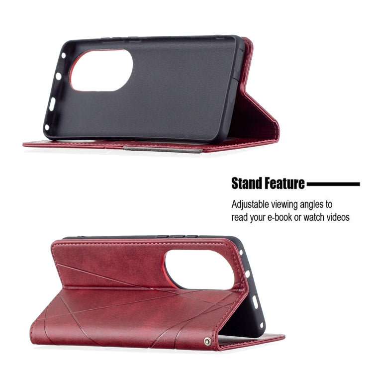 For Huawei P50 Pro Rhombus Texture Horizontal Flip Magnetic Leather Case with Holder & Card Slots(Red) - Huawei Cases by buy2fix | Online Shopping UK | buy2fix