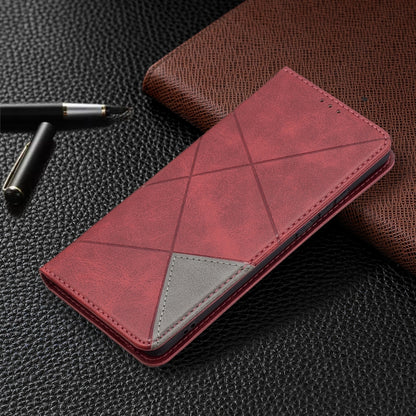 For Huawei P50 Pro Rhombus Texture Horizontal Flip Magnetic Leather Case with Holder & Card Slots(Red) - Huawei Cases by buy2fix | Online Shopping UK | buy2fix
