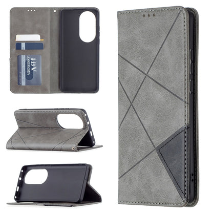For Huawei P50 Pro Rhombus Texture Horizontal Flip Magnetic Leather Case with Holder & Card Slots(Grey) - Huawei Cases by buy2fix | Online Shopping UK | buy2fix