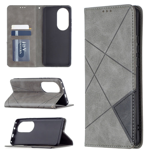 For Huawei P50 Pro Rhombus Texture Horizontal Flip Magnetic Leather Case with Holder & Card Slots(Grey) - Huawei Cases by buy2fix | Online Shopping UK | buy2fix