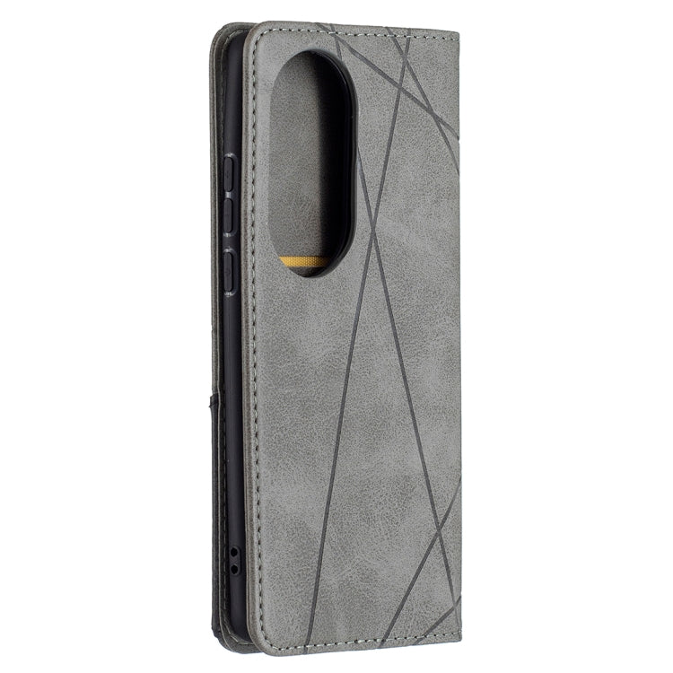 For Huawei P50 Pro Rhombus Texture Horizontal Flip Magnetic Leather Case with Holder & Card Slots(Grey) - Huawei Cases by buy2fix | Online Shopping UK | buy2fix