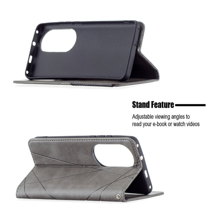 For Huawei P50 Pro Rhombus Texture Horizontal Flip Magnetic Leather Case with Holder & Card Slots(Grey) - Huawei Cases by buy2fix | Online Shopping UK | buy2fix