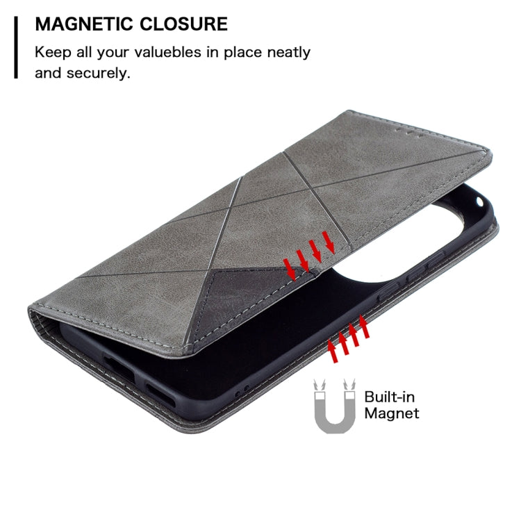 For Huawei P50 Pro Rhombus Texture Horizontal Flip Magnetic Leather Case with Holder & Card Slots(Grey) - Huawei Cases by buy2fix | Online Shopping UK | buy2fix