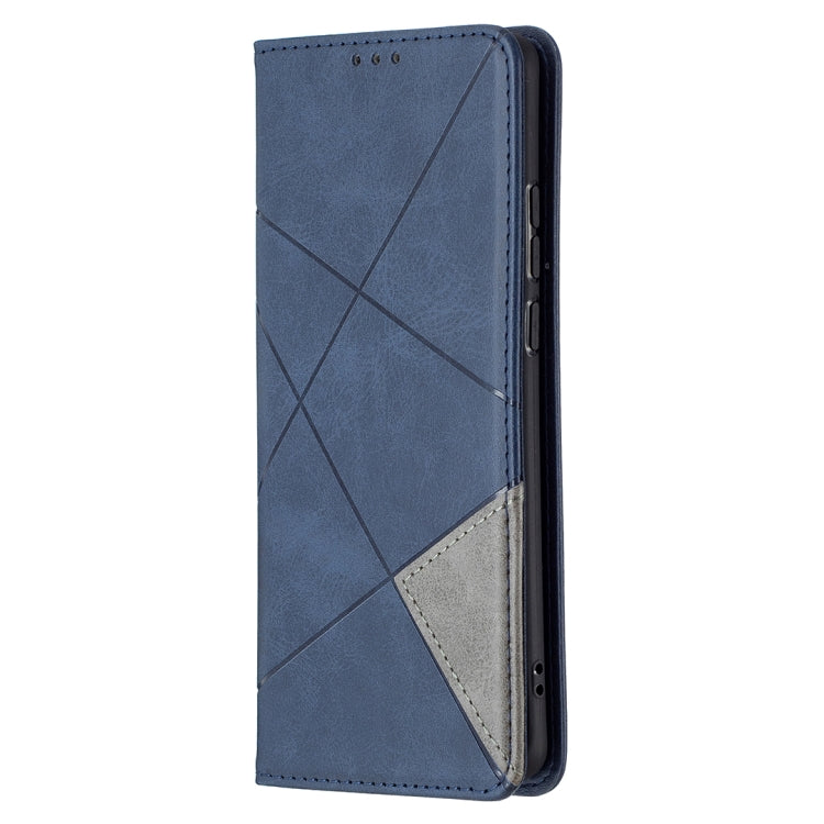 For Huawei P50 Pro Rhombus Texture Horizontal Flip Magnetic Leather Case with Holder & Card Slots(Blue) - Huawei Cases by buy2fix | Online Shopping UK | buy2fix