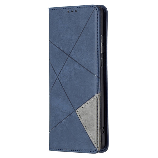 For Huawei P50 Pro Rhombus Texture Horizontal Flip Magnetic Leather Case with Holder & Card Slots(Blue) - Huawei Cases by buy2fix | Online Shopping UK | buy2fix