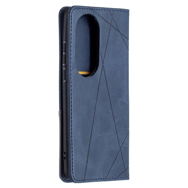 For Huawei P50 Pro Rhombus Texture Horizontal Flip Magnetic Leather Case with Holder & Card Slots(Blue) - Huawei Cases by buy2fix | Online Shopping UK | buy2fix