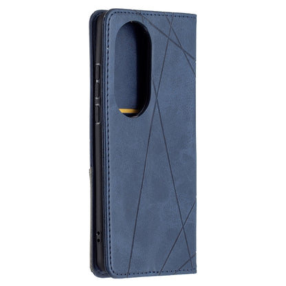 For Huawei P50 Pro Rhombus Texture Horizontal Flip Magnetic Leather Case with Holder & Card Slots(Blue) - Huawei Cases by buy2fix | Online Shopping UK | buy2fix