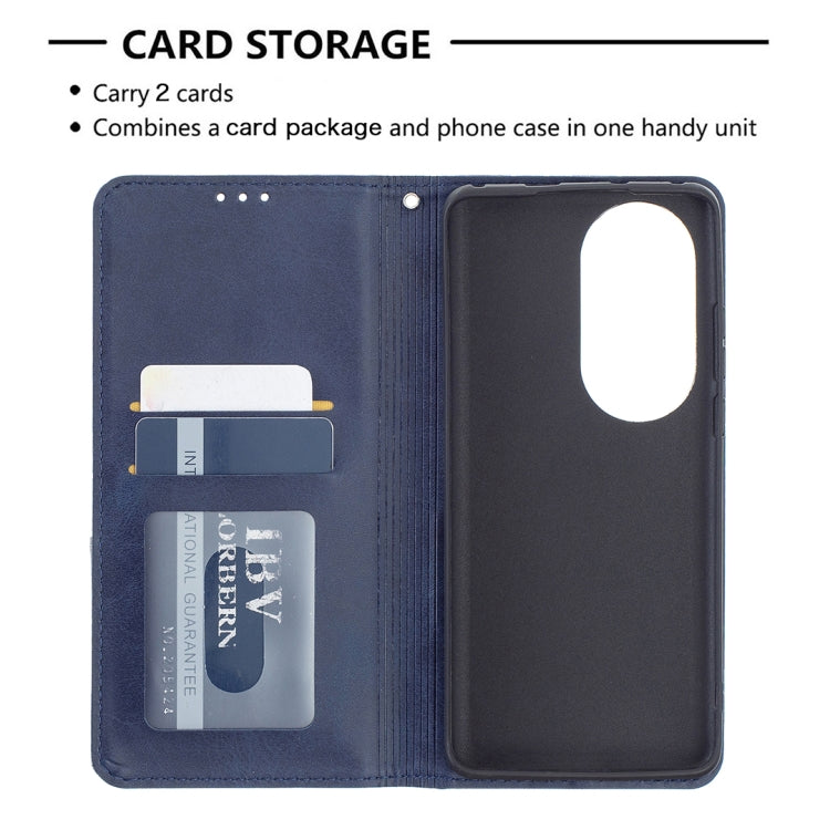 For Huawei P50 Pro Rhombus Texture Horizontal Flip Magnetic Leather Case with Holder & Card Slots(Blue) - Huawei Cases by buy2fix | Online Shopping UK | buy2fix
