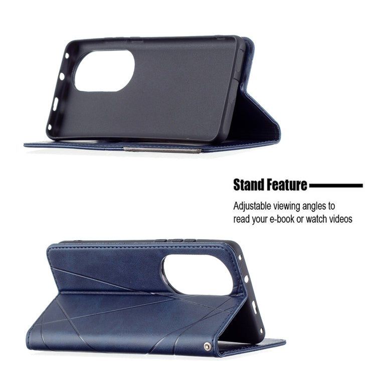 For Huawei P50 Pro Rhombus Texture Horizontal Flip Magnetic Leather Case with Holder & Card Slots(Blue) - Huawei Cases by buy2fix | Online Shopping UK | buy2fix