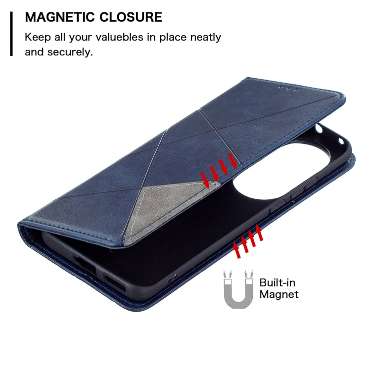 For Huawei P50 Pro Rhombus Texture Horizontal Flip Magnetic Leather Case with Holder & Card Slots(Blue) - Huawei Cases by buy2fix | Online Shopping UK | buy2fix