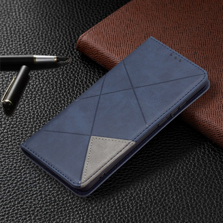 For Huawei P50 Pro Rhombus Texture Horizontal Flip Magnetic Leather Case with Holder & Card Slots(Blue) - Huawei Cases by buy2fix | Online Shopping UK | buy2fix