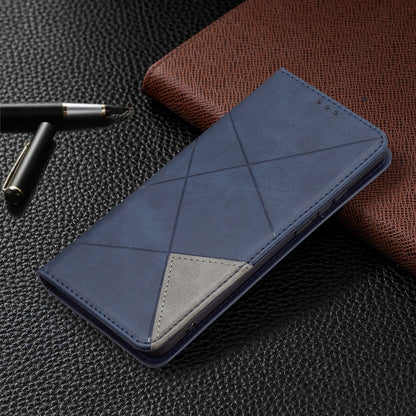 For Huawei P50 Pro Rhombus Texture Horizontal Flip Magnetic Leather Case with Holder & Card Slots(Blue) - Huawei Cases by buy2fix | Online Shopping UK | buy2fix