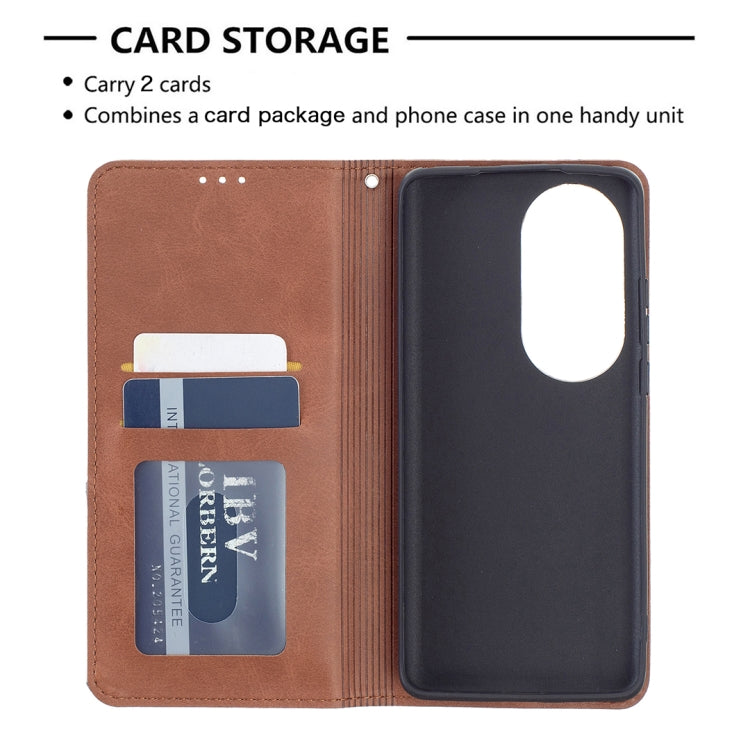 For Huawei P50 Pro Rhombus Texture Horizontal Flip Magnetic Leather Case with Holder & Card Slots(Brown) - Huawei Cases by buy2fix | Online Shopping UK | buy2fix