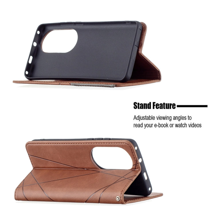 For Huawei P50 Pro Rhombus Texture Horizontal Flip Magnetic Leather Case with Holder & Card Slots(Brown) - Huawei Cases by buy2fix | Online Shopping UK | buy2fix