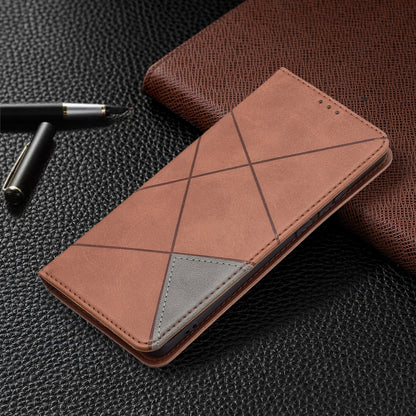 For Huawei P50 Pro Rhombus Texture Horizontal Flip Magnetic Leather Case with Holder & Card Slots(Brown) - Huawei Cases by buy2fix | Online Shopping UK | buy2fix