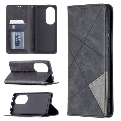 For Huawei P50 Pro Rhombus Texture Horizontal Flip Magnetic Leather Case with Holder & Card Slots(Black) - Huawei Cases by buy2fix | Online Shopping UK | buy2fix