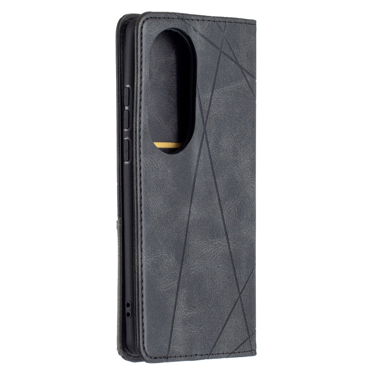 For Huawei P50 Pro Rhombus Texture Horizontal Flip Magnetic Leather Case with Holder & Card Slots(Black) - Huawei Cases by buy2fix | Online Shopping UK | buy2fix