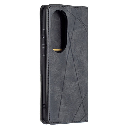 For Huawei P50 Pro Rhombus Texture Horizontal Flip Magnetic Leather Case with Holder & Card Slots(Black) - Huawei Cases by buy2fix | Online Shopping UK | buy2fix