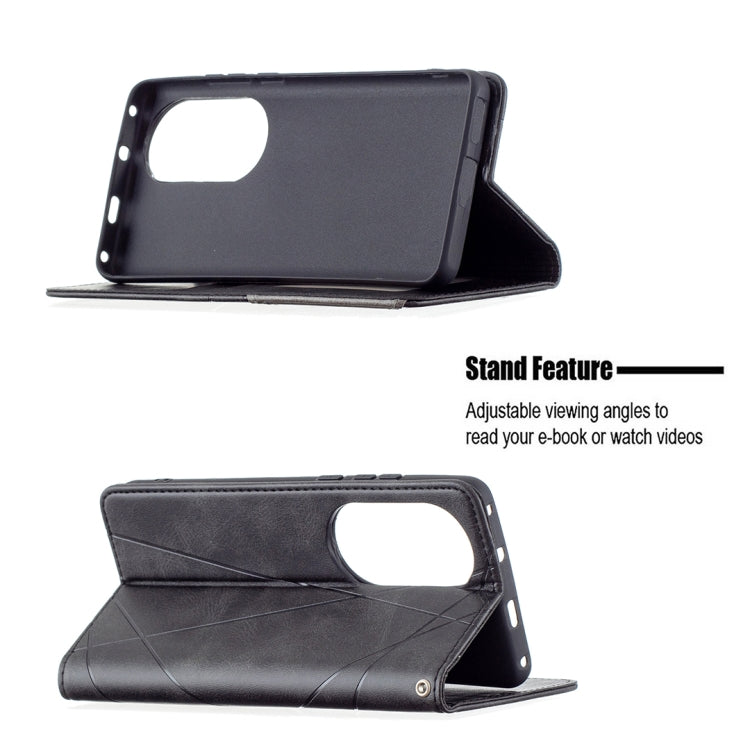 For Huawei P50 Pro Rhombus Texture Horizontal Flip Magnetic Leather Case with Holder & Card Slots(Black) - Huawei Cases by buy2fix | Online Shopping UK | buy2fix