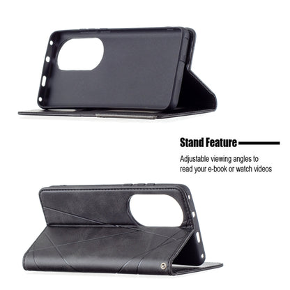For Huawei P50 Pro Rhombus Texture Horizontal Flip Magnetic Leather Case with Holder & Card Slots(Black) - Huawei Cases by buy2fix | Online Shopping UK | buy2fix