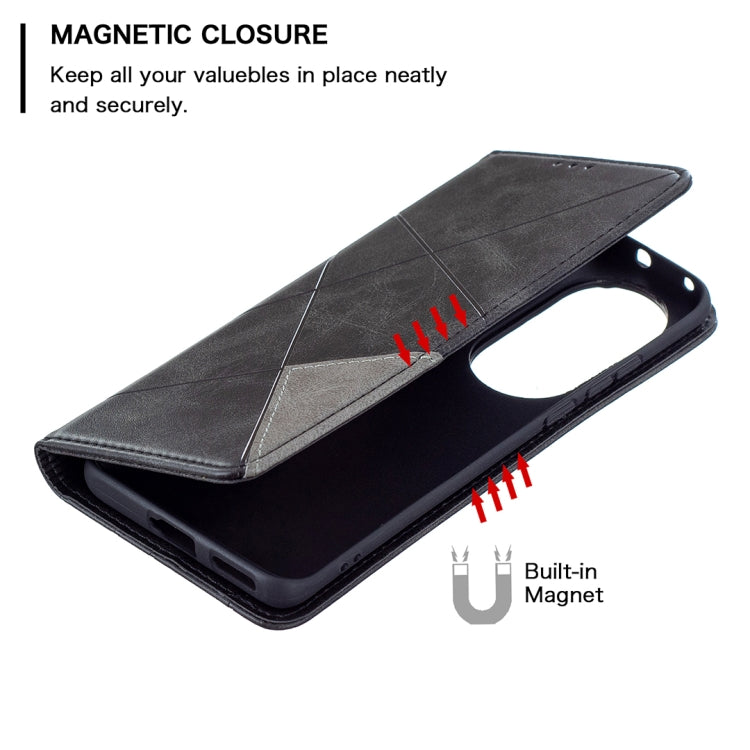 For Huawei P50 Pro Rhombus Texture Horizontal Flip Magnetic Leather Case with Holder & Card Slots(Black) - Huawei Cases by buy2fix | Online Shopping UK | buy2fix