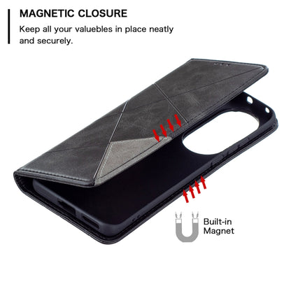 For Huawei P50 Pro Rhombus Texture Horizontal Flip Magnetic Leather Case with Holder & Card Slots(Black) - Huawei Cases by buy2fix | Online Shopping UK | buy2fix