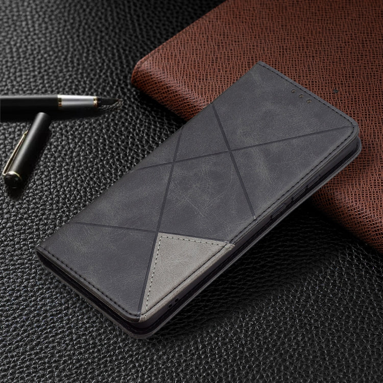 For Huawei P50 Pro Rhombus Texture Horizontal Flip Magnetic Leather Case with Holder & Card Slots(Black) - Huawei Cases by buy2fix | Online Shopping UK | buy2fix
