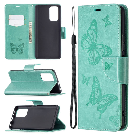 For Xiaomi Redmi Note 10 Pro Two Butterflies Embossing Pattern Horizontal Flip Leather Case with Holder & Card Slot & Wallet & Lanyard(Green) - Xiaomi Cases by buy2fix | Online Shopping UK | buy2fix