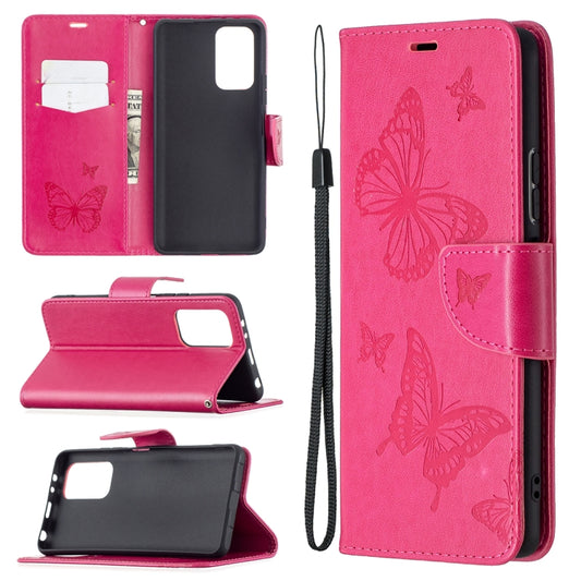 For Xiaomi Redmi Note 10 Pro Two Butterflies Embossing Pattern Horizontal Flip Leather Case with Holder & Card Slot & Wallet & Lanyard(Rose Red) - Xiaomi Cases by buy2fix | Online Shopping UK | buy2fix