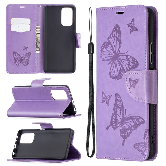 For Xiaomi Redmi Note 10 Pro Two Butterflies Embossing Pattern Horizontal Flip Leather Case with Holder & Card Slot & Wallet & Lanyard(Purple) - Xiaomi Cases by buy2fix | Online Shopping UK | buy2fix