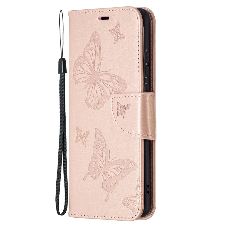 For Huawei P50 Pro Two Butterflies Embossing Pattern Horizontal Flip Leather Case with Holder & Card Slot & Wallet & Lanyard(Rose Gold) - Huawei Cases by buy2fix | Online Shopping UK | buy2fix