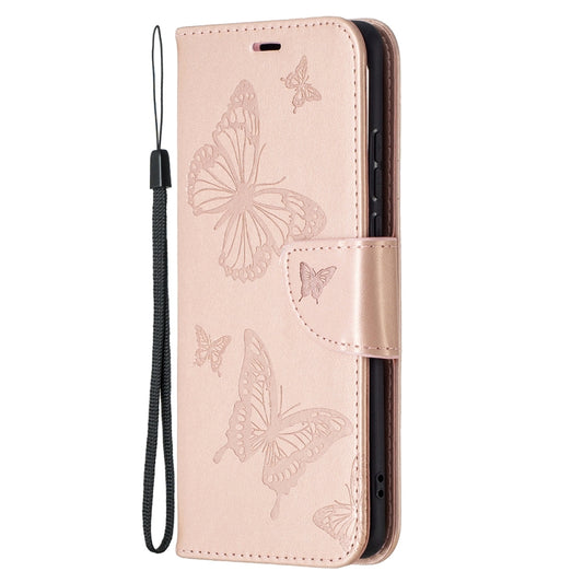 For Huawei P50 Pro Two Butterflies Embossing Pattern Horizontal Flip Leather Case with Holder & Card Slot & Wallet & Lanyard(Rose Gold) - Huawei Cases by buy2fix | Online Shopping UK | buy2fix