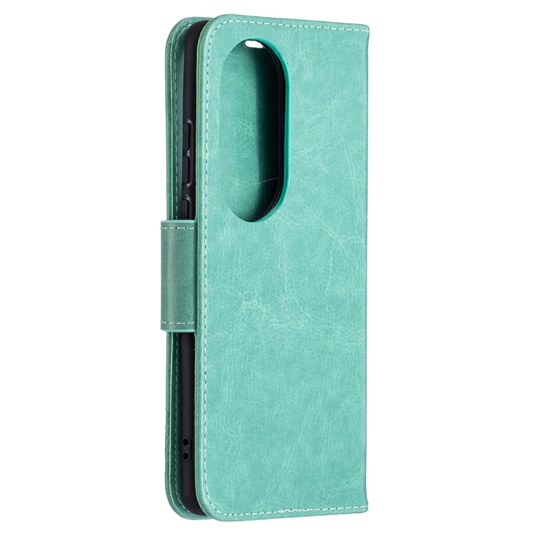 For Huawei P50 Pro Two Butterflies Embossing Pattern Horizontal Flip Leather Case with Holder & Card Slot & Wallet & Lanyard(Green) - Huawei Cases by buy2fix | Online Shopping UK | buy2fix