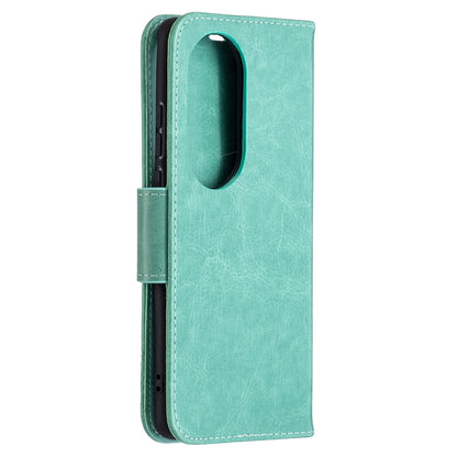 For Huawei P50 Pro Two Butterflies Embossing Pattern Horizontal Flip Leather Case with Holder & Card Slot & Wallet & Lanyard(Green) - Huawei Cases by buy2fix | Online Shopping UK | buy2fix